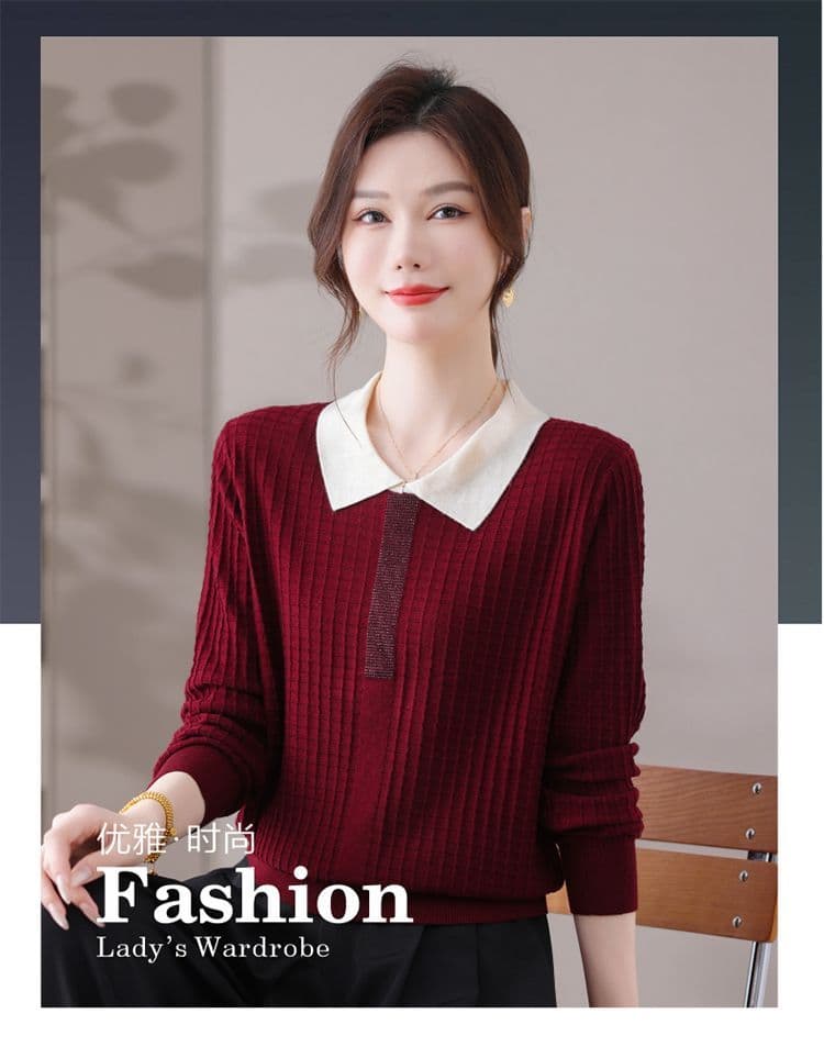POLO 칼라 패션 니트 스웨터 여성 가을 새로운 루즈핏 연령 감소 외국 가스 긴팔 만나는 작은 셔츠 베이비 칼라 스웨터 상세 이미지 1