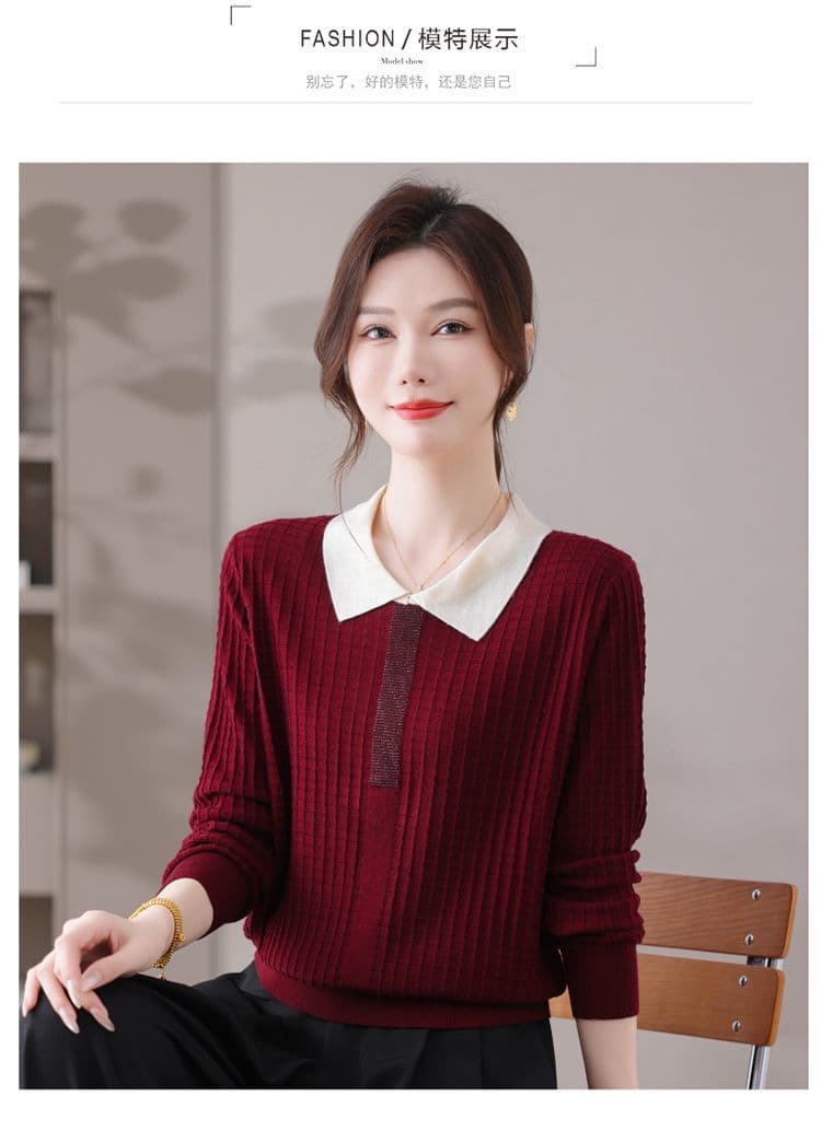 POLO 칼라 패션 니트 스웨터 여성 가을 새로운 루즈핏 연령 감소 외국 가스 긴팔 만나는 작은 셔츠 베이비 칼라 스웨터 상세 이미지 9