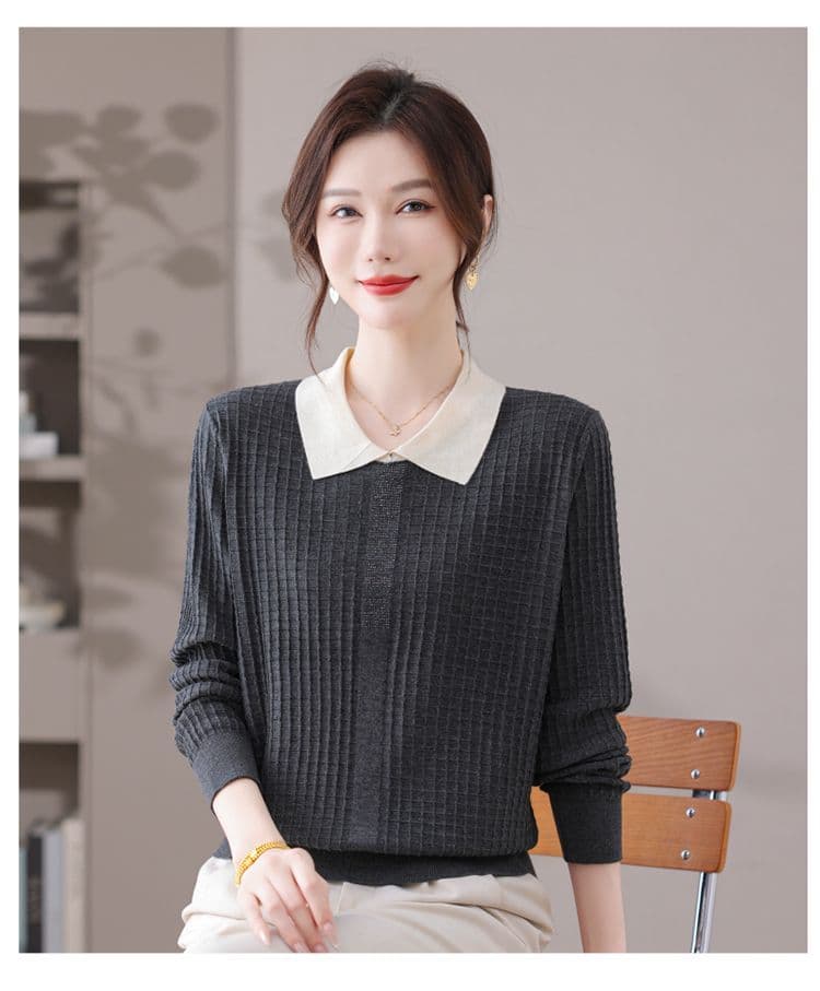 POLO 칼라 패션 니트 스웨터 여성 가을 새로운 루즈핏 연령 감소 외국 가스 긴팔 만나는 작은 셔츠 베이비 칼라 스웨터 상세 이미지 14