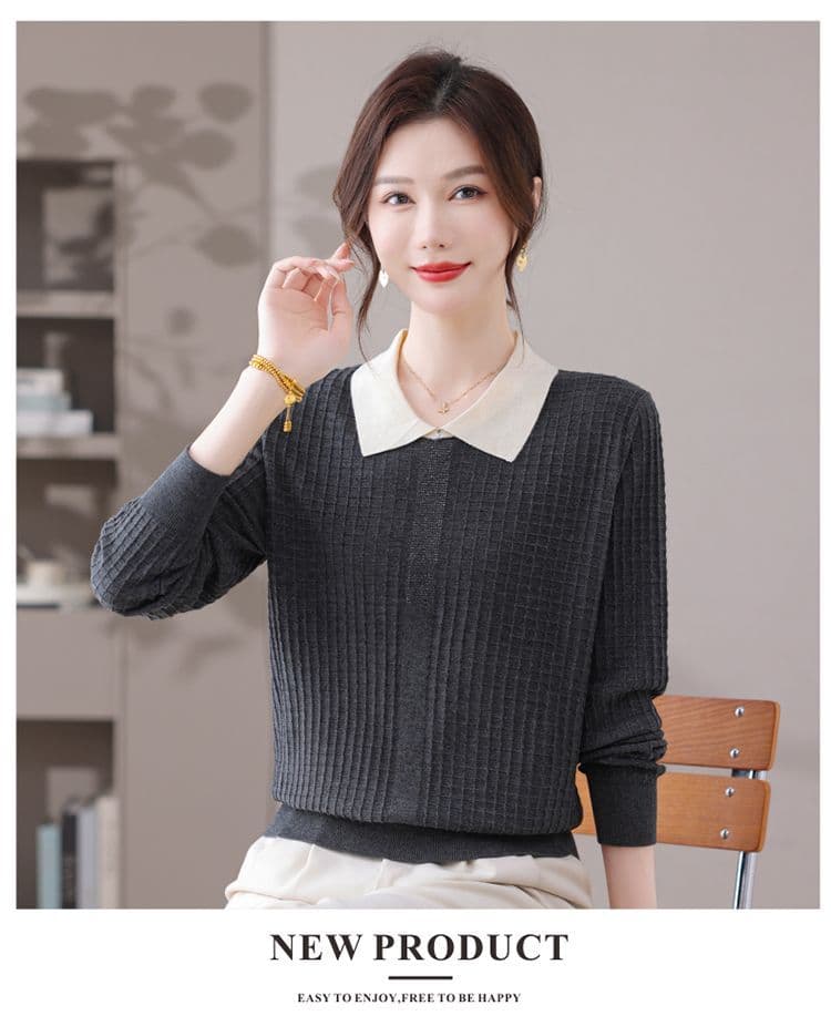 POLO 칼라 패션 니트 스웨터 여성 가을 새로운 루즈핏 연령 감소 외국 가스 긴팔 만나는 작은 셔츠 베이비 칼라 스웨터 상세 이미지 16