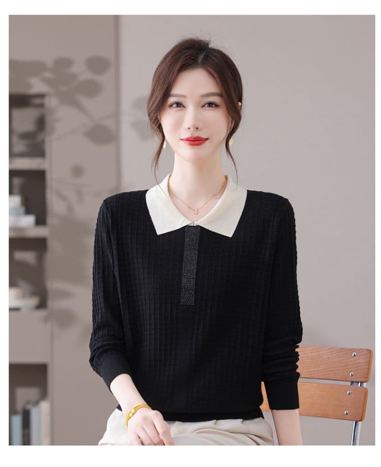 POLO 칼라 패션 니트 스웨터 여성 가을 새로운 루즈핏 연령 감소 외국 가스 긴팔 만나는 작은 셔츠 베이비 칼라 스웨터 상세 이미지 19