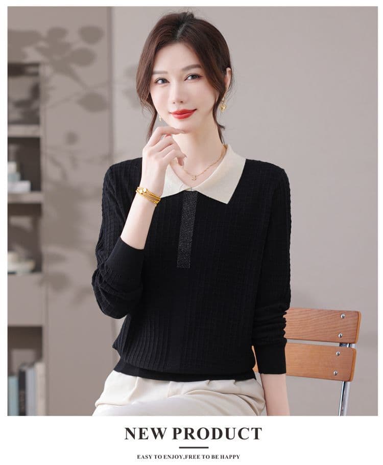 POLO 칼라 패션 니트 스웨터 여성 가을 새로운 루즈핏 연령 감소 외국 가스 긴팔 만나는 작은 셔츠 베이비 칼라 스웨터 상세 이미지 21
