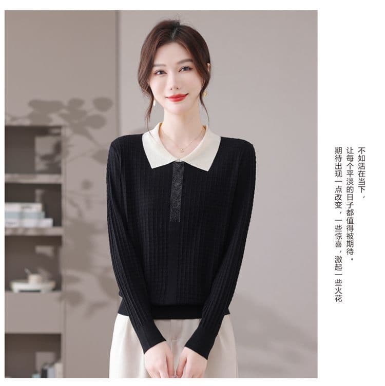 POLO 칼라 패션 니트 스웨터 여성 가을 새로운 루즈핏 연령 감소 외국 가스 긴팔 만나는 작은 셔츠 베이비 칼라 스웨터 상세 이미지 22