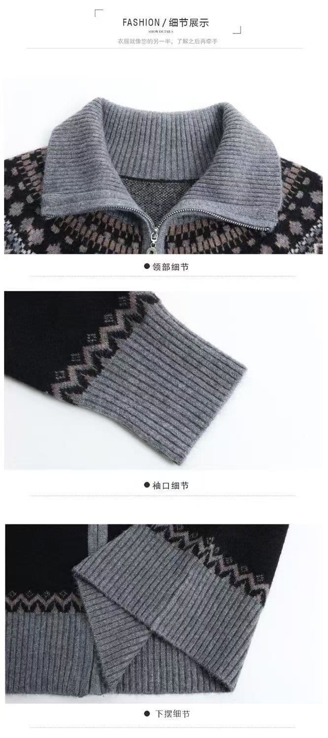 레트로 자카드 지퍼 니트 오픈 가디건 여성 봄 가을 빛 럭셔리 고급 스웨터 코트 외국 가스 연령 감소 다용도 니트 스웨터 상세 이미지 28