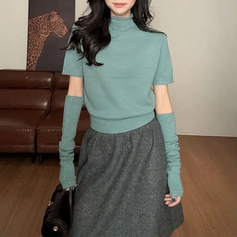 패션 캐주얼 바람 품격 연령 감소 모직물 맨위 2 봄 가을 새로운 한 부서 다용도 작은 대중 벨트 소매 커버 니트 스웨터 상세 이미지 3