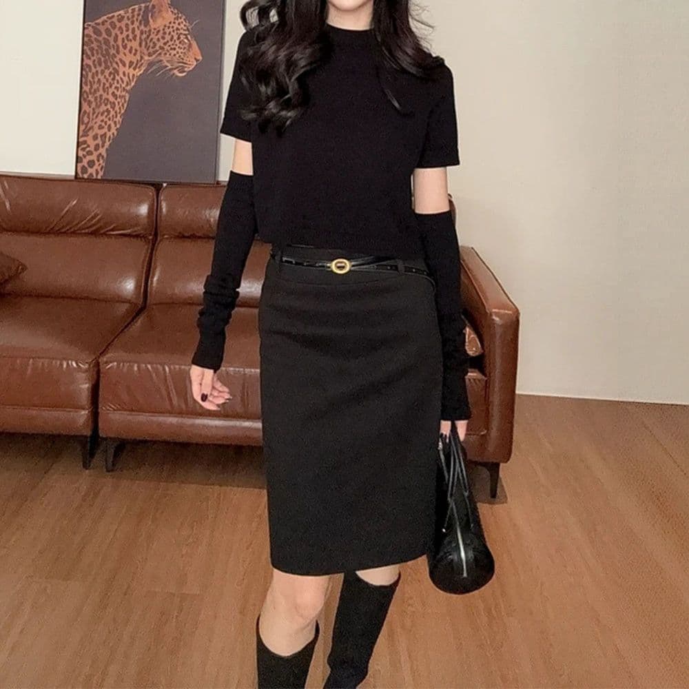 패션 캐주얼 바람 품격 연령 감소 모직물 맨위 2 봄 가을 새로운 한 부서 다용도 작은 대중 벨트 소매 커버 니트 스웨터 상세 이미지 5