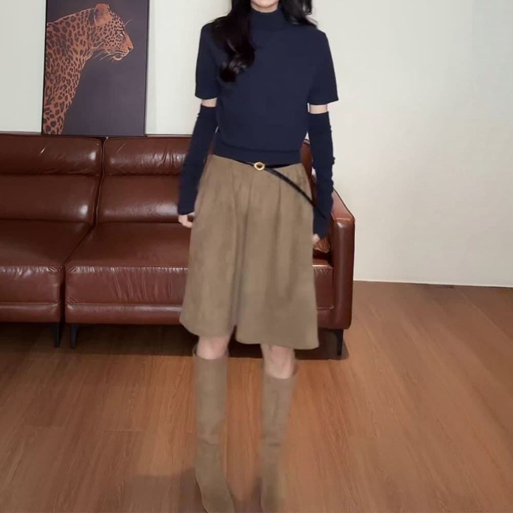 패션 캐주얼 바람 품격 연령 감소 모직물 맨위 2 봄 가을 새로운 한 부서 다용도 작은 대중 벨트 소매 커버 니트 스웨터 상세 이미지 6
