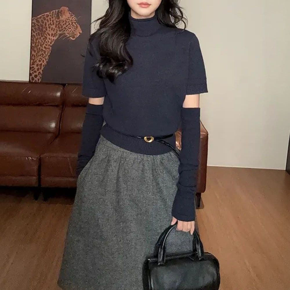 패션 캐주얼 바람 품격 연령 감소 모직물 맨위 2 봄 가을 새로운 한 부서 다용도 작은 대중 벨트 소매 커버 니트 스웨터 상세 이미지 22