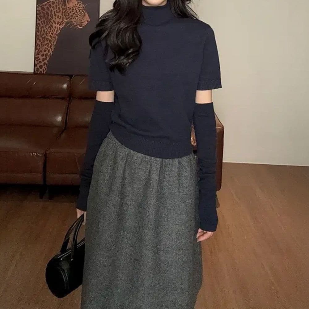 패션 캐주얼 바람 품격 연령 감소 모직물 맨위 2 봄 가을 새로운 한 부서 다용도 작은 대중 벨트 소매 커버 니트 스웨터 상세 이미지 24
