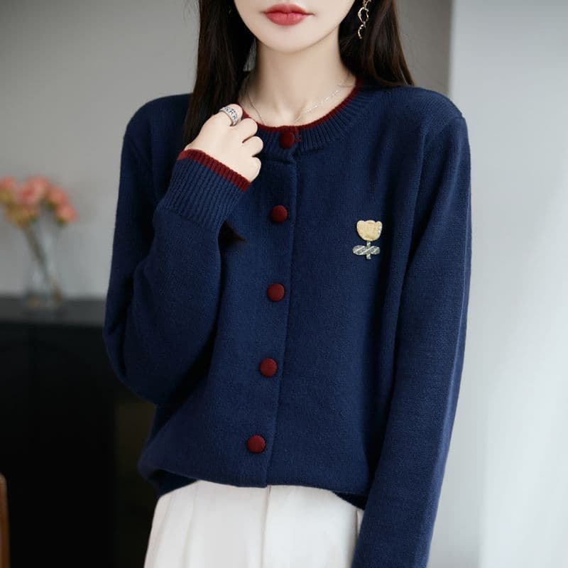 한 부서 가을 겨울 외국 가스 배색 라운드 넥 카디건 코트 캐주얼 연령 감소 루즈핏 새로운 다용도 스웨터 니트 맨위 이미지 4