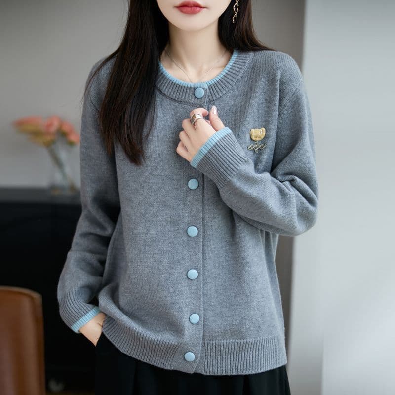 한 부서 가을 겨울 외국 가스 배색 라운드 넥 카디건 코트 캐주얼 연령 감소 루즈핏 새로운 다용도 스웨터 니트 맨위