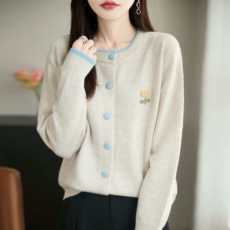 한 부서 가을 겨울 외국 가스 배색 라운드 넥 카디건 코트 캐주얼 연령 감소 루즈핏 새로운 다용도 스웨터 니트 맨위 상세 이미지 9