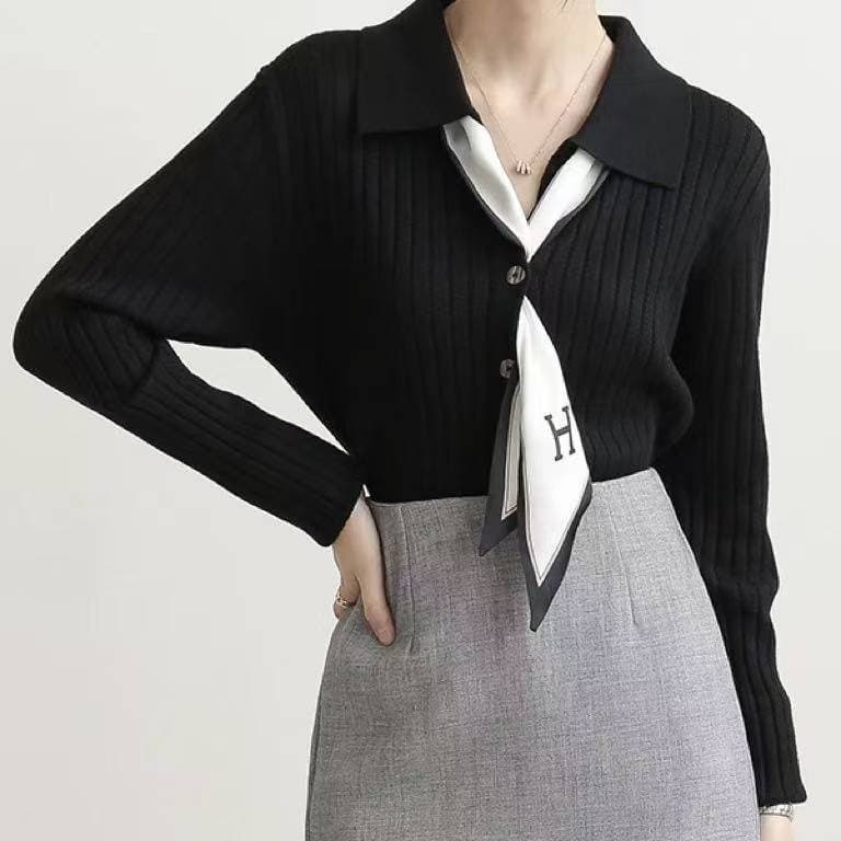 프랑스식 polo 폴로 칼라 니트 오픈 가디건 스웨터 여성 코트 가을 겨울 디자인 센스 작은 대중 몸매 가꾸기 쇼트 스타일 긴팔 맨위 이미지 3