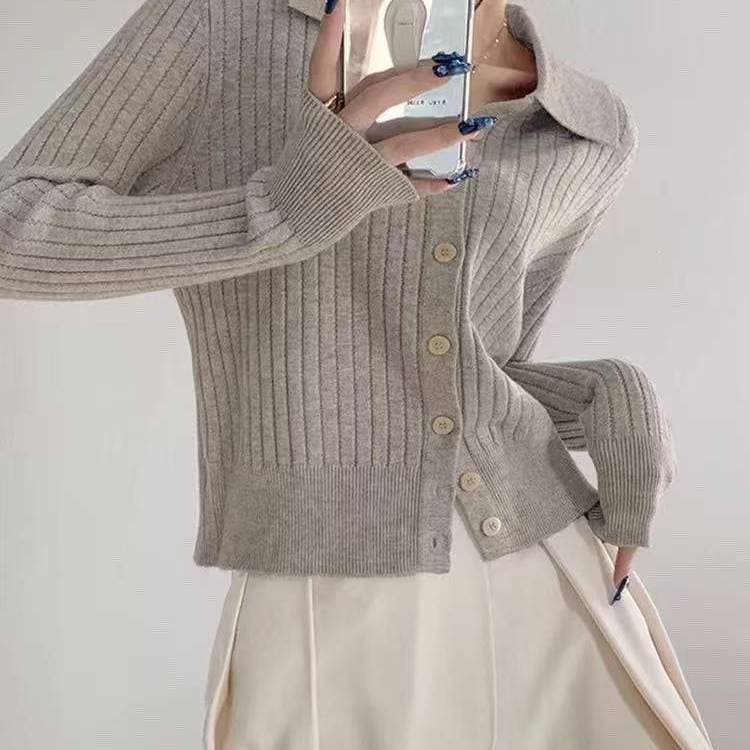 프랑스식 polo 폴로 칼라 니트 오픈 가디건 스웨터 여성 코트 가을 겨울 디자인 센스 작은 대중 몸매 가꾸기 쇼트 스타일 긴팔 맨위 상세 이미지 2