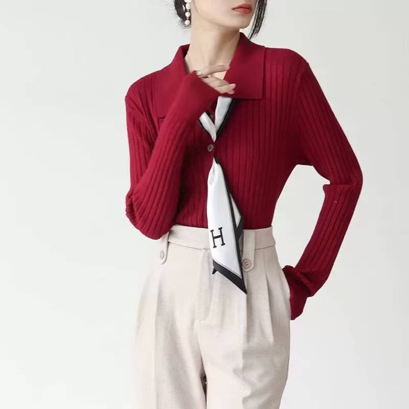 프랑스식 polo 폴로 칼라 니트 오픈 가디건 스웨터 여성 코트 가을 겨울 디자인 센스 작은 대중 몸매 가꾸기 쇼트 스타일 긴팔 맨위 상세 이미지 4
