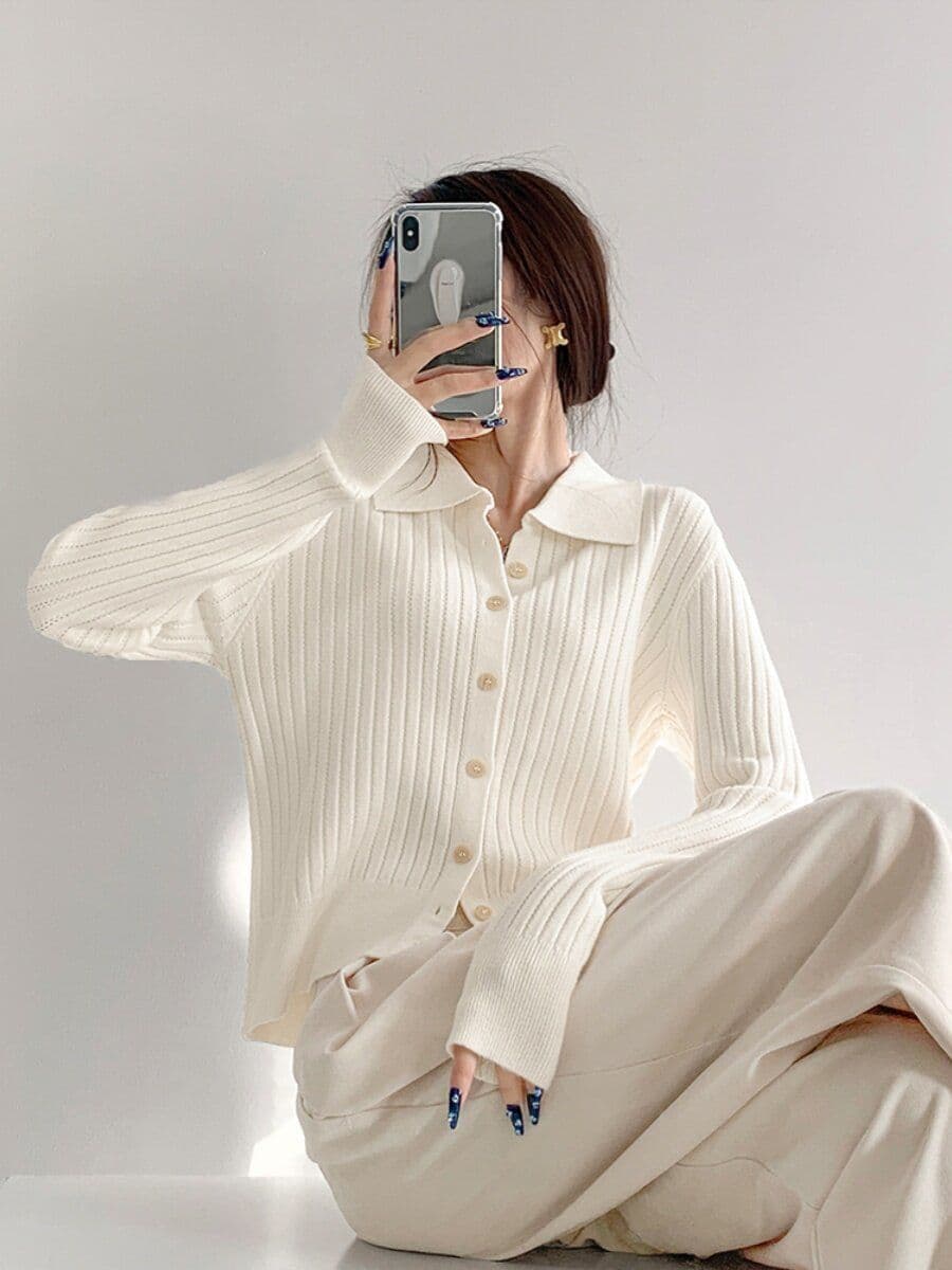 프랑스식 polo 폴로 칼라 니트 오픈 가디건 스웨터 여성 코트 가을 겨울 디자인 센스 작은 대중 몸매 가꾸기 쇼트 스타일 긴팔 맨위 상세 이미지 7