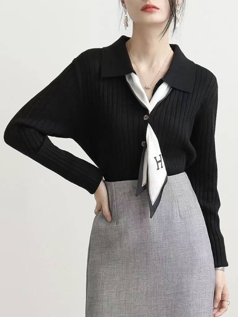 프랑스식 polo 폴로 칼라 니트 오픈 가디건 스웨터 여성 코트 가을 겨울 디자인 센스 작은 대중 몸매 가꾸기 쇼트 스타일 긴팔 맨위 상세 이미지 9