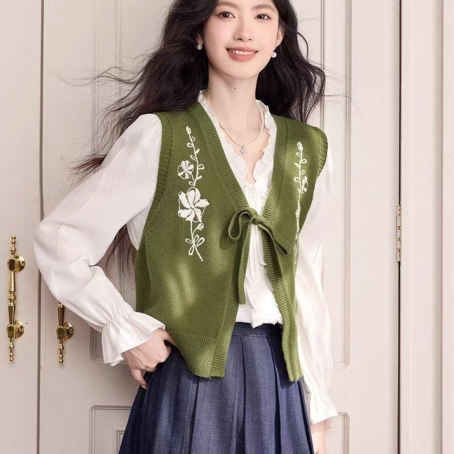 한 부서 패션 문예 자수 레트로 니트 베스트 자이언트 잘 생긴 새로운 중식 무거운 작업 쇼트 스타일 조끼 민소매 여성 상세 이미지 19