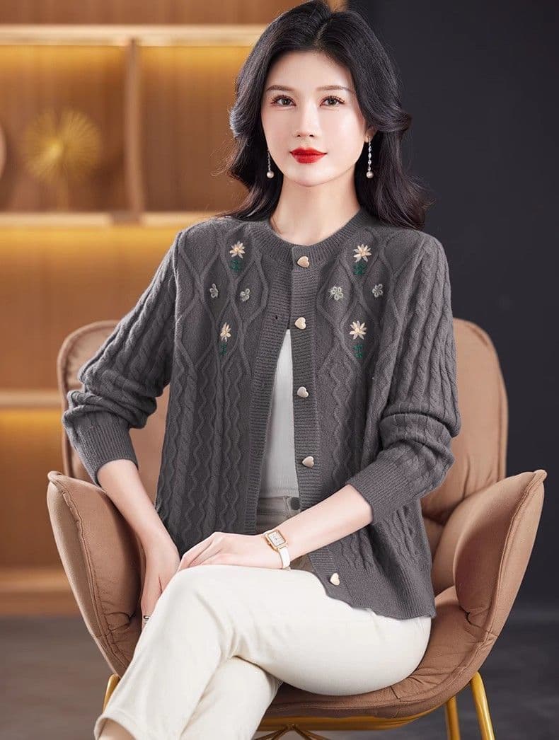 자수 오픈 가디건 여성 고급 패션 다용도 니트 루즈핏 가을 겨울 새로운 외국 가스 자수 라운드 넥 스웨터 코트 트렌디 상세 이미지 17