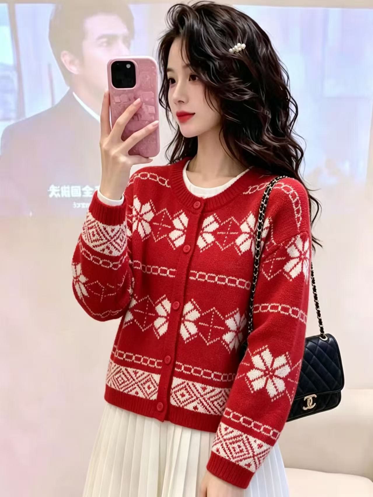 레트로 스타일 자카드 디자인 센스 대양 파이 검정색 맨위 봄 가을 여성 새로운 라운드 넥 캐주얼 와이드 부드러운 찹쌀 스웨터 여자 상세 이미지 10