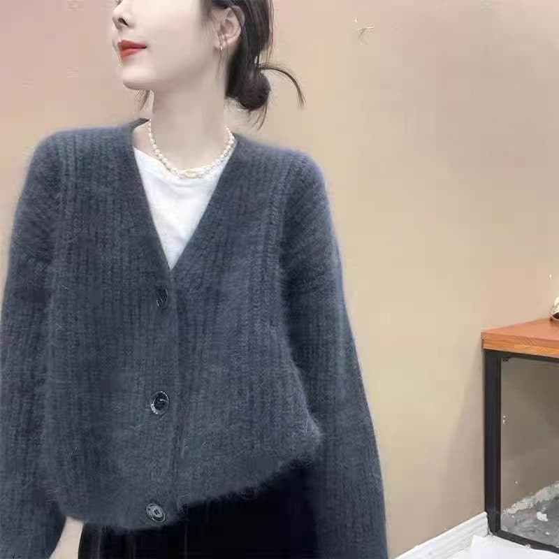 한 부서 느긋한 바람 빛 럭셔리 긴팔 오픈 가디건 봄 가을 재킷 V넥 수 있습니다. 외출용 부드러운 찹쌀 두꺼운 니트 스웨터 여자 트렌디 이미지 2