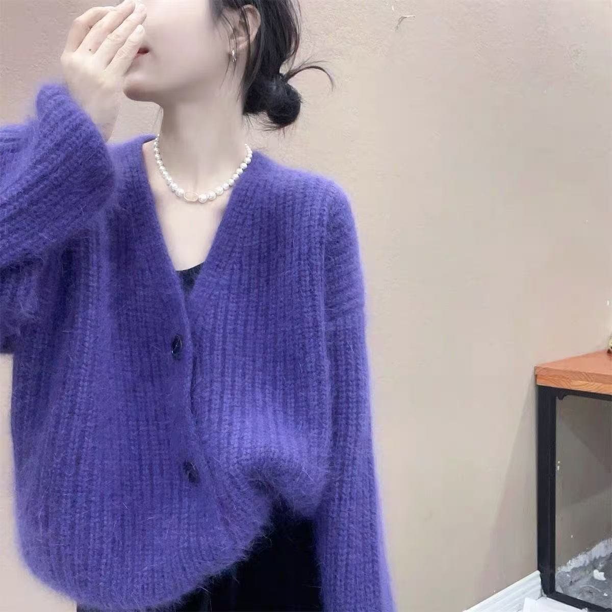 한 부서 느긋한 바람 빛 럭셔리 긴팔 오픈 가디건 봄 가을 재킷 V넥 수 있습니다. 외출용 부드러운 찹쌀 두꺼운 니트 스웨터 여자 트렌디 상세 이미지 1
