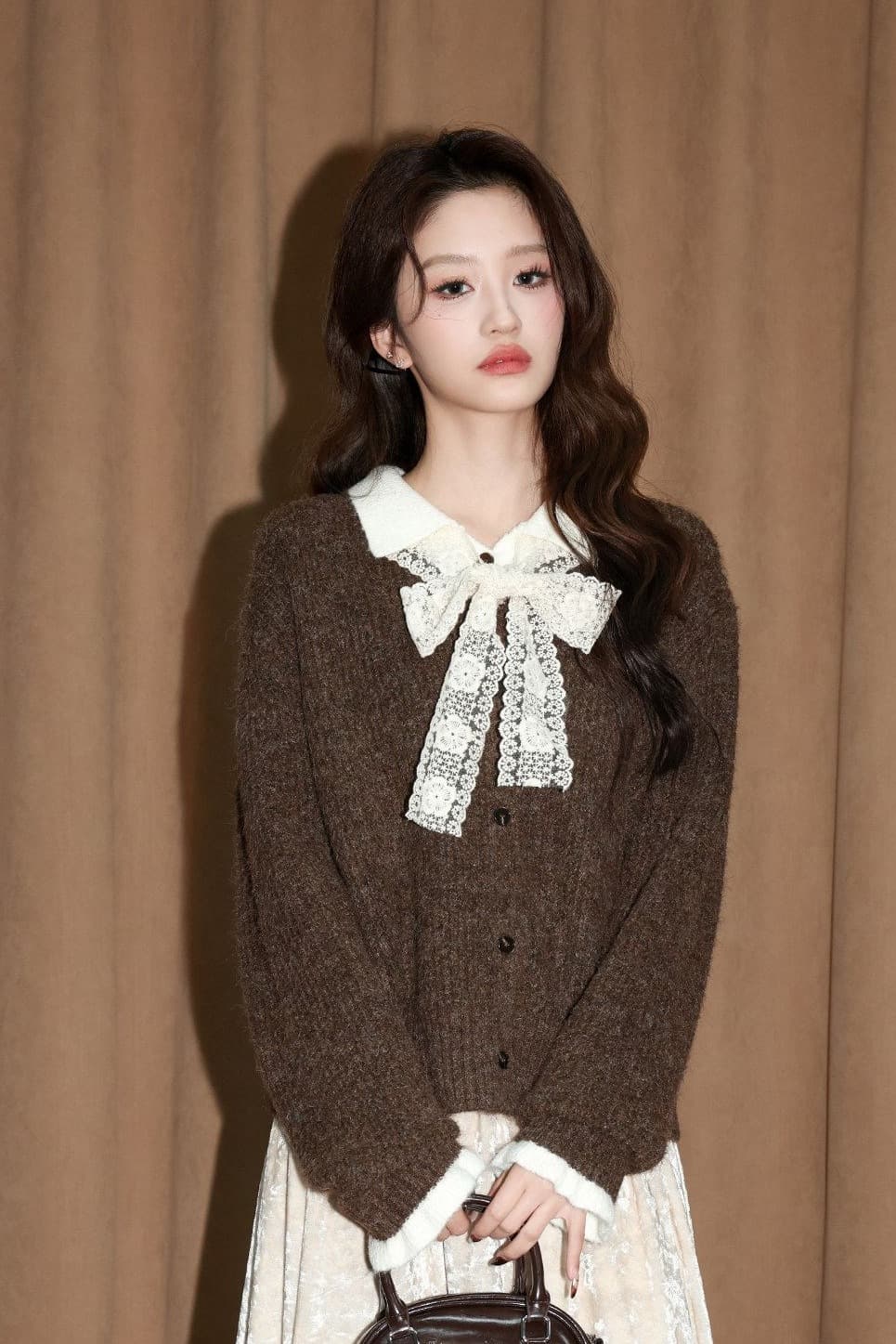 커피 색상 폴로 칼라 페이크 레이어드 스웨터 여자 가을 겨울 새로운 두꺼운 보온 니트 오픈 가디건 다용도 재킷 쇼트 스타일 맨위 이미지 7