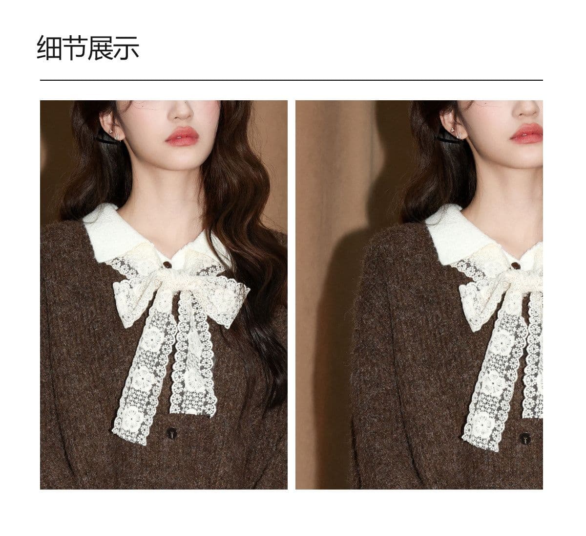 커피 색상 폴로 칼라 페이크 레이어드 스웨터 여자 가을 겨울 새로운 두꺼운 보온 니트 오픈 가디건 다용도 재킷 쇼트 스타일 맨위 상세 이미지 5