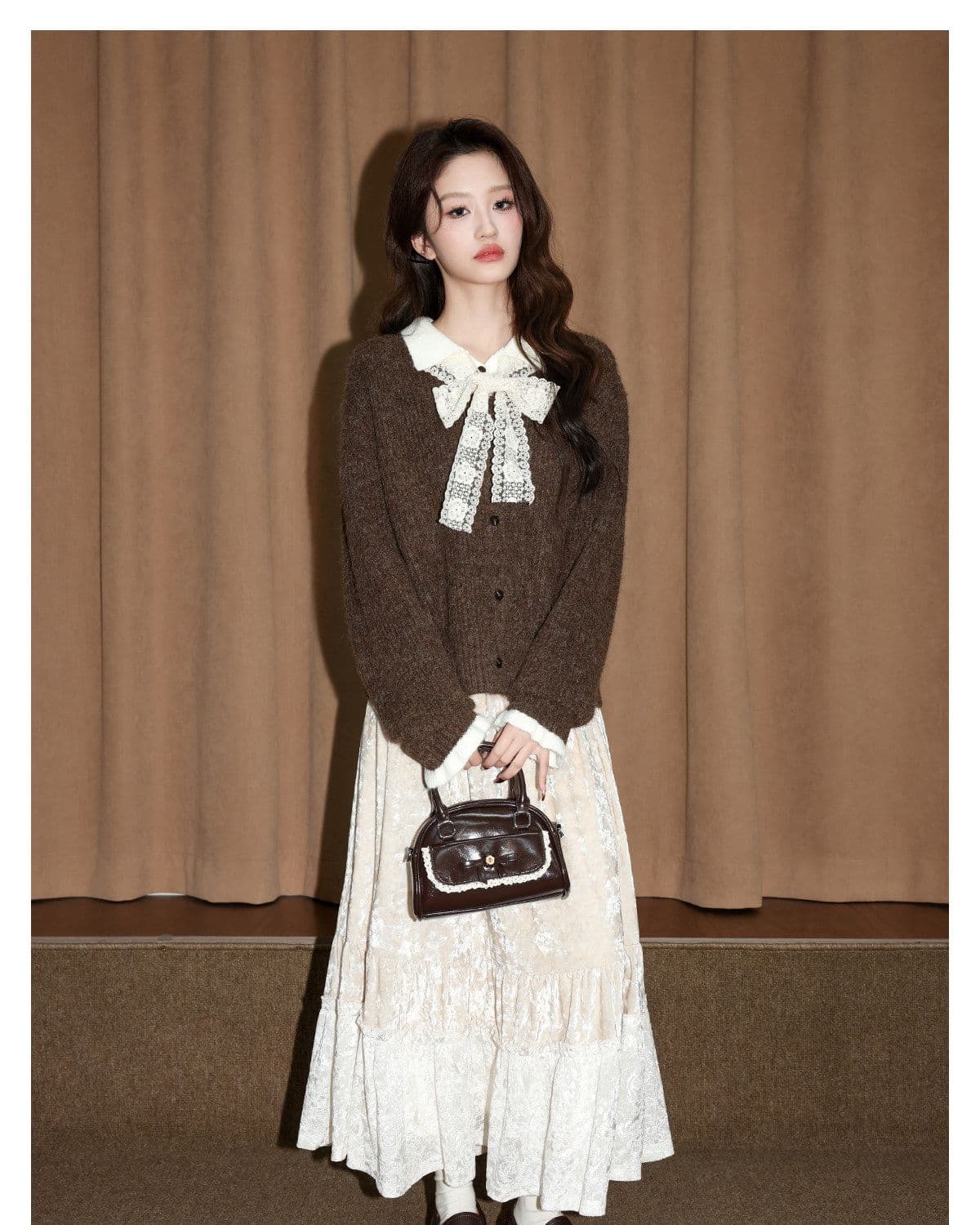 커피 색상 폴로 칼라 페이크 레이어드 스웨터 여자 가을 겨울 새로운 두꺼운 보온 니트 오픈 가디건 다용도 재킷 쇼트 스타일 맨위 상세 이미지 16