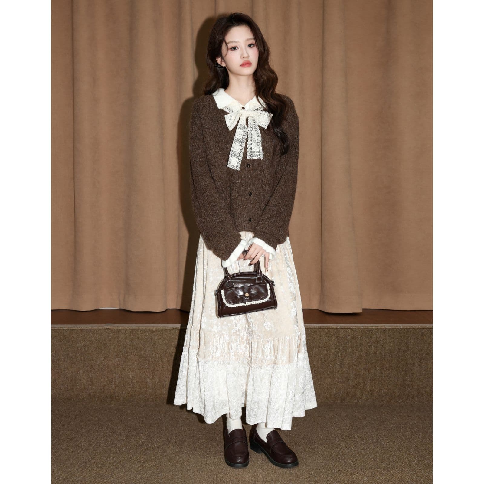 커피 색상 폴로 칼라 페이크 레이어드 스웨터 여자 가을 겨울 새로운 두꺼운 보온 니트 오픈 가디건 다용도 재킷 쇼트 스타일 맨위 상세 이미지 24