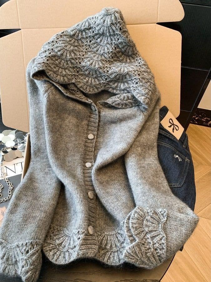 자이언트 잘 생긴 짜임 홀로우 아웃 후드 두꺼운 니트 오픈 가디건 패션 봄 가을 겨울 빅 사이즈 루즈핏 연령 감소 스웨터 코트 상세 이미지 28