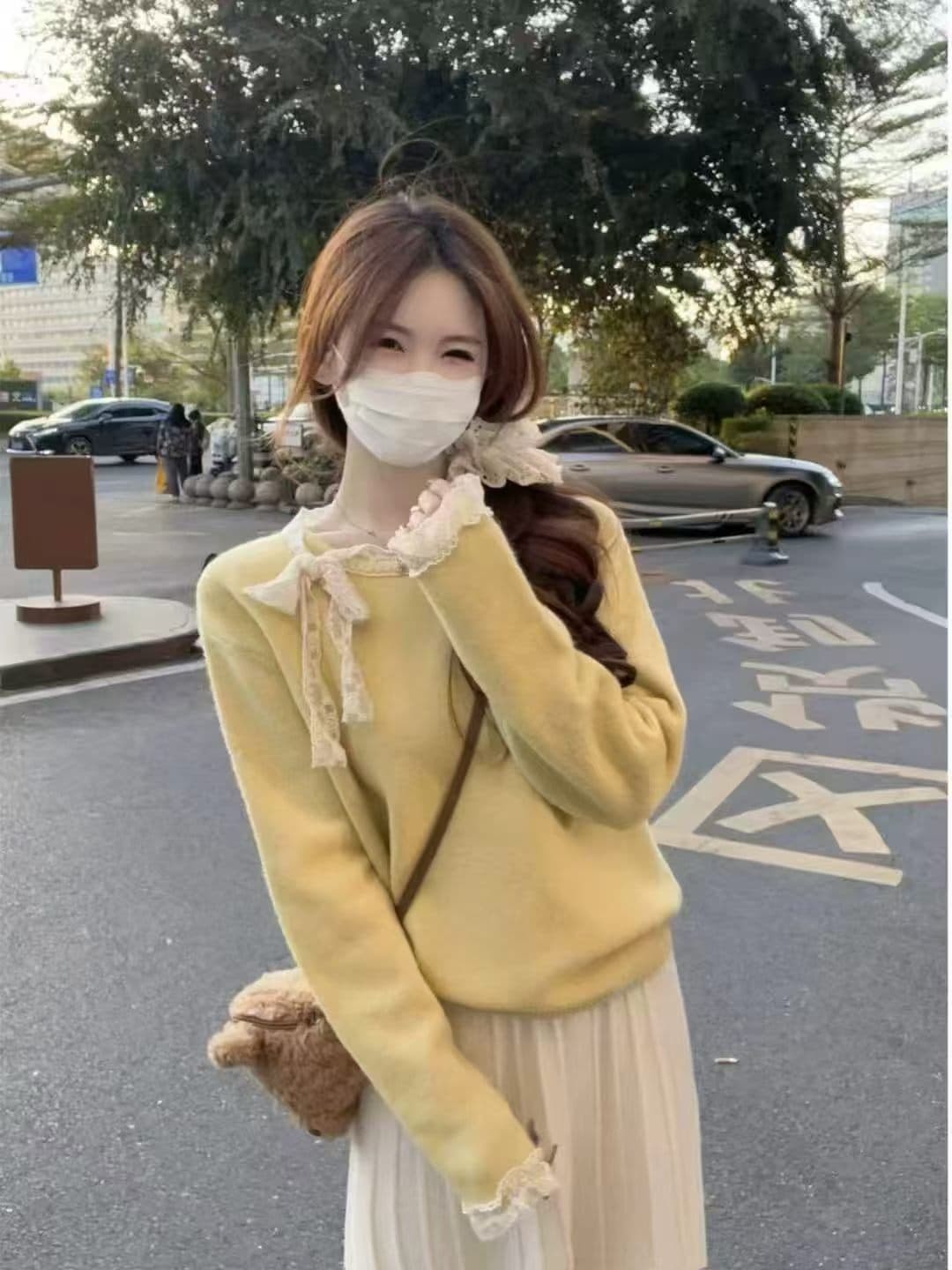 프랑스식 부드러운 고급 패션 패치워크 레이스 레이스 스웨터 새로운 레이스업 니트 다용도 캐주얼 미니멀리즘 맨위 상세 이미지 7