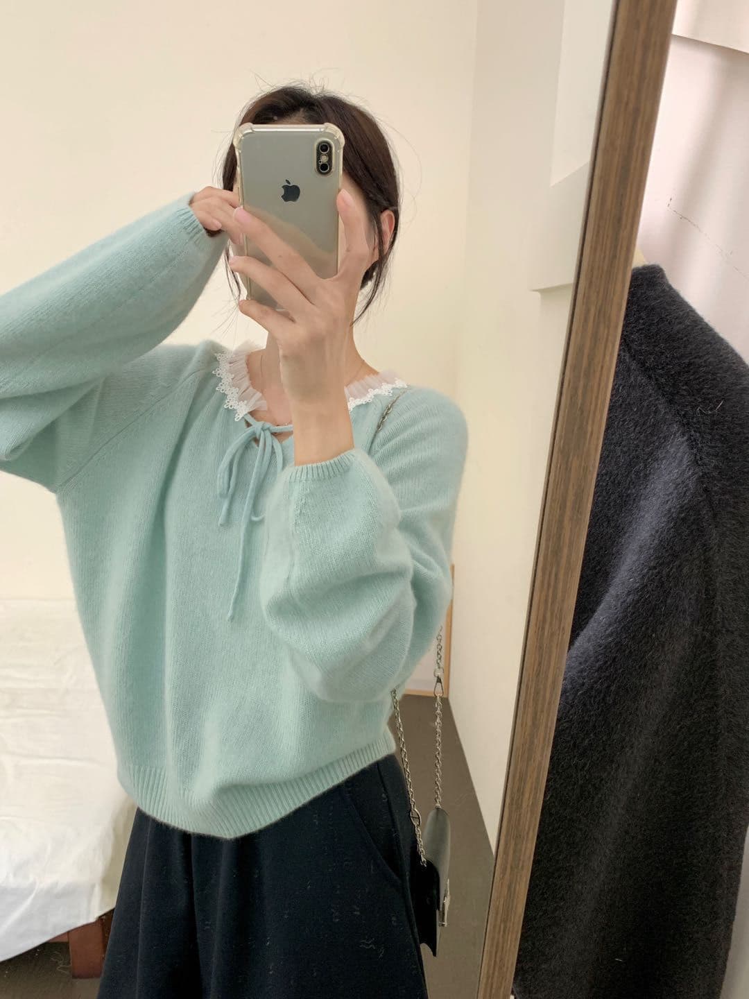 프랑스식 부드러운 고급 패치워크 레이스 레이스 스웨터 새로운 패션 레이스업 니트 다용도 패션 미니멀리즘 맨위 상세 이미지 16