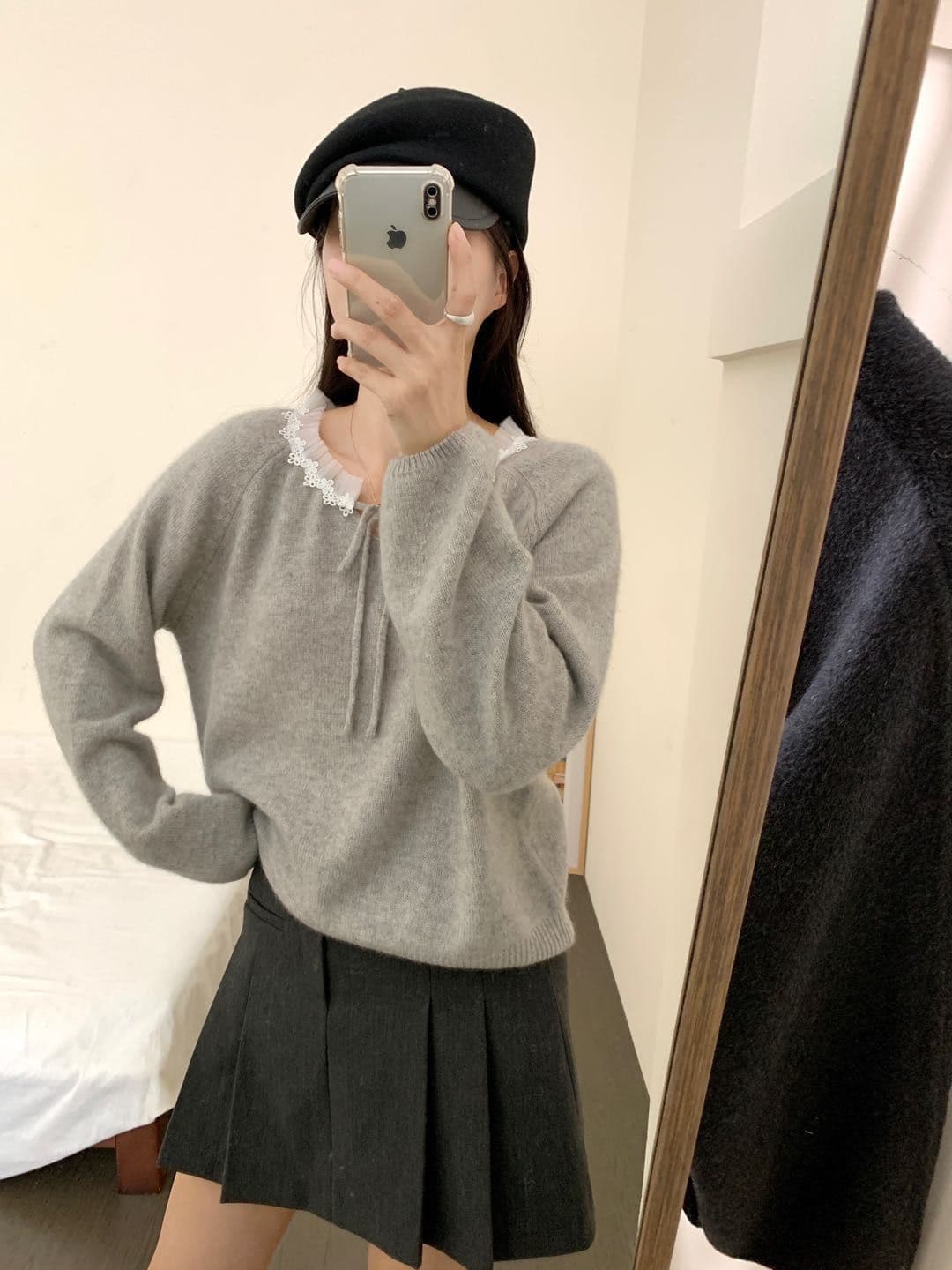 프랑스식 부드러운 고급 패치워크 레이스 레이스 스웨터 새로운 패션 레이스업 니트 다용도 패션 미니멀리즘 맨위 상세 이미지 18