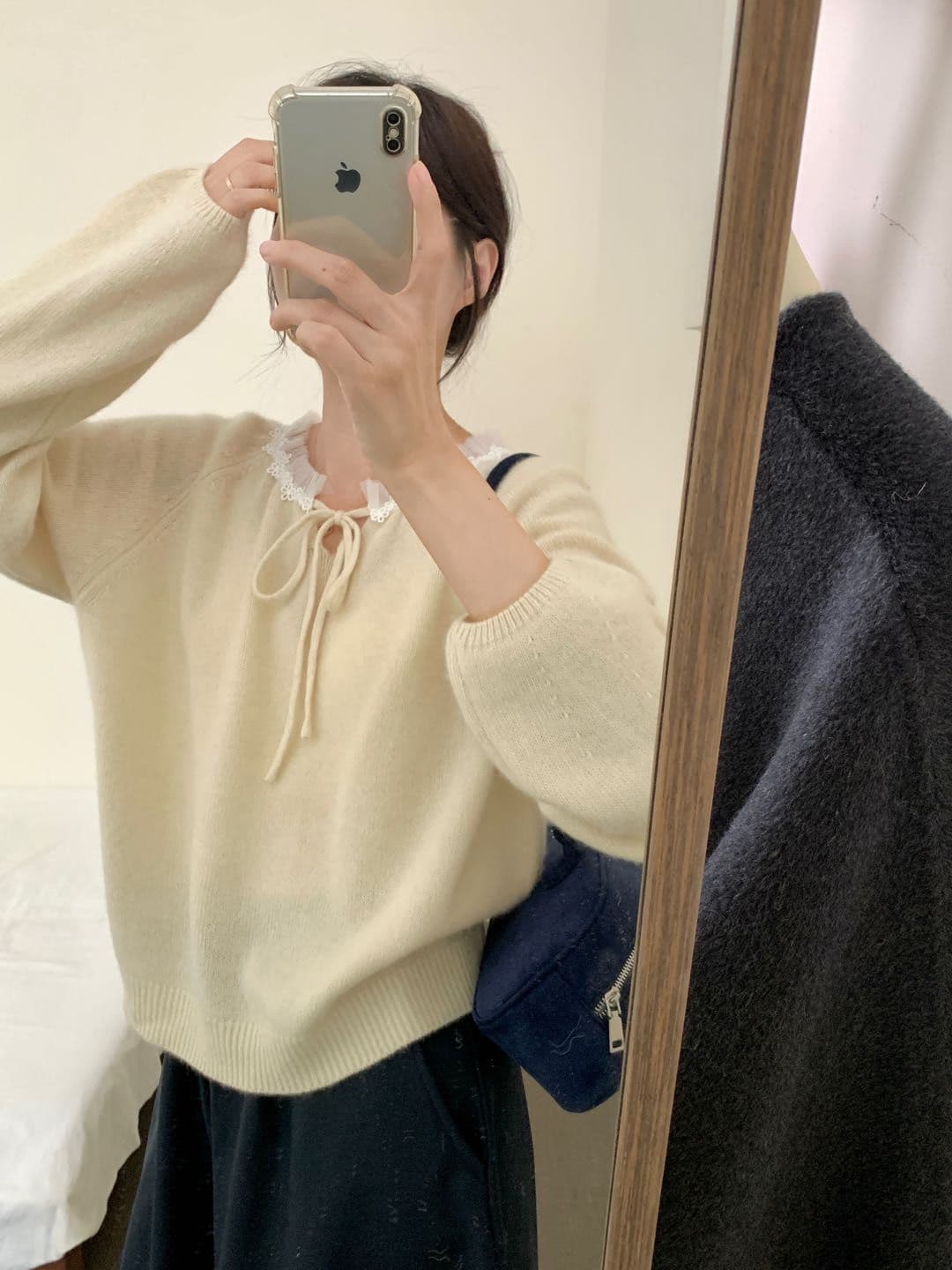 프랑스식 부드러운 고급 패치워크 레이스 레이스 스웨터 새로운 패션 레이스업 니트 다용도 패션 미니멀리즘 맨위 상세 이미지 29