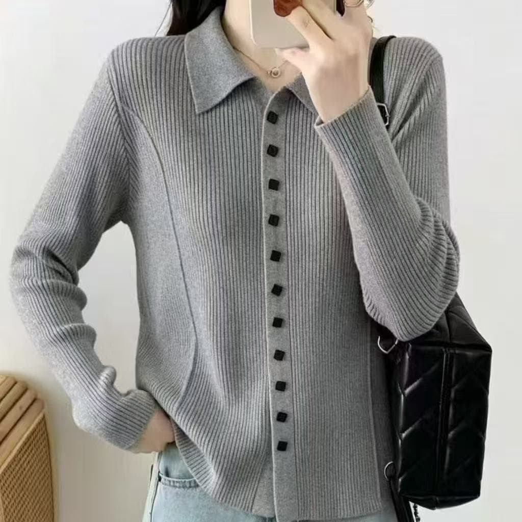 POLO 칼라 니트 스웨터 오픈 가디건 여성 의류 루즈핏 만나는 맨위 가을 새로운 봄 가을 인사이드 가져 가라. 슬림해 보이는 스웨터 코트 상세 이미지 6