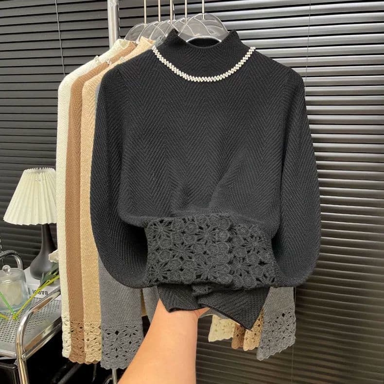 훈련 사슬 디자인 자수 질감 곡물 반하이넥 니트 기본 셔츠 봄 가을 겨울 품격 다용도 Chic 긴팔 맨위 이미지 5