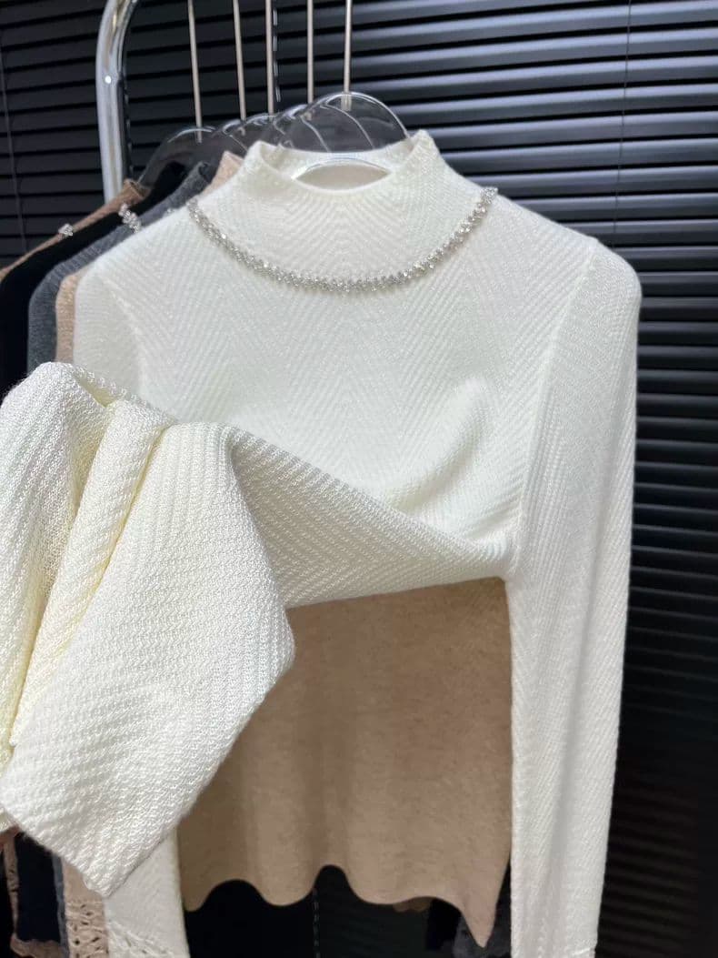 훈련 사슬 디자인 자수 질감 곡물 반하이넥 니트 기본 셔츠 봄 가을 겨울 품격 다용도 Chic 긴팔 맨위 상세 이미지 7