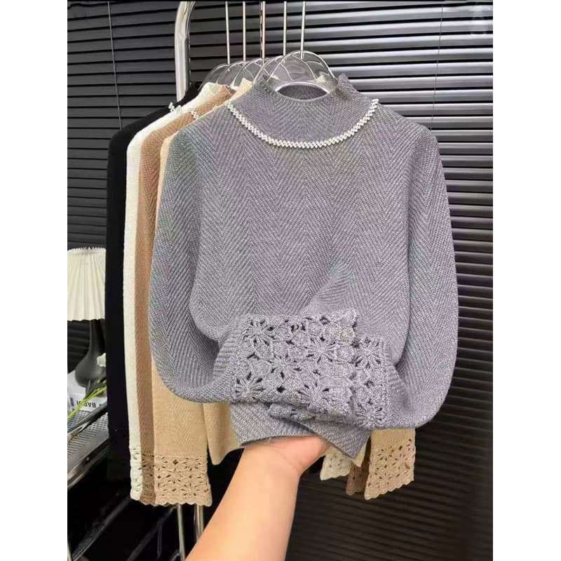 훈련 사슬 디자인 자수 질감 곡물 반하이넥 니트 기본 셔츠 봄 가을 겨울 품격 다용도 Chic 긴팔 맨위 상세 이미지 10