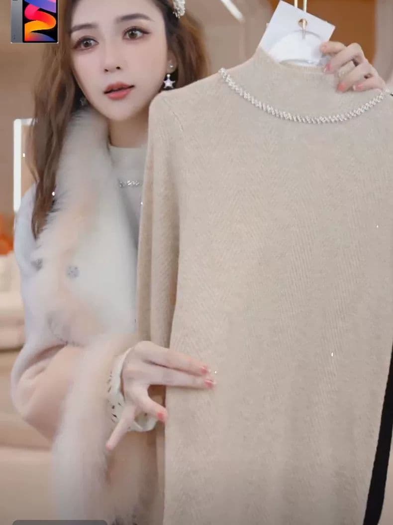 훈련 사슬 디자인 자수 질감 곡물 반하이넥 니트 기본 셔츠 봄 가을 겨울 품격 다용도 Chic 긴팔 맨위 상세 이미지 16