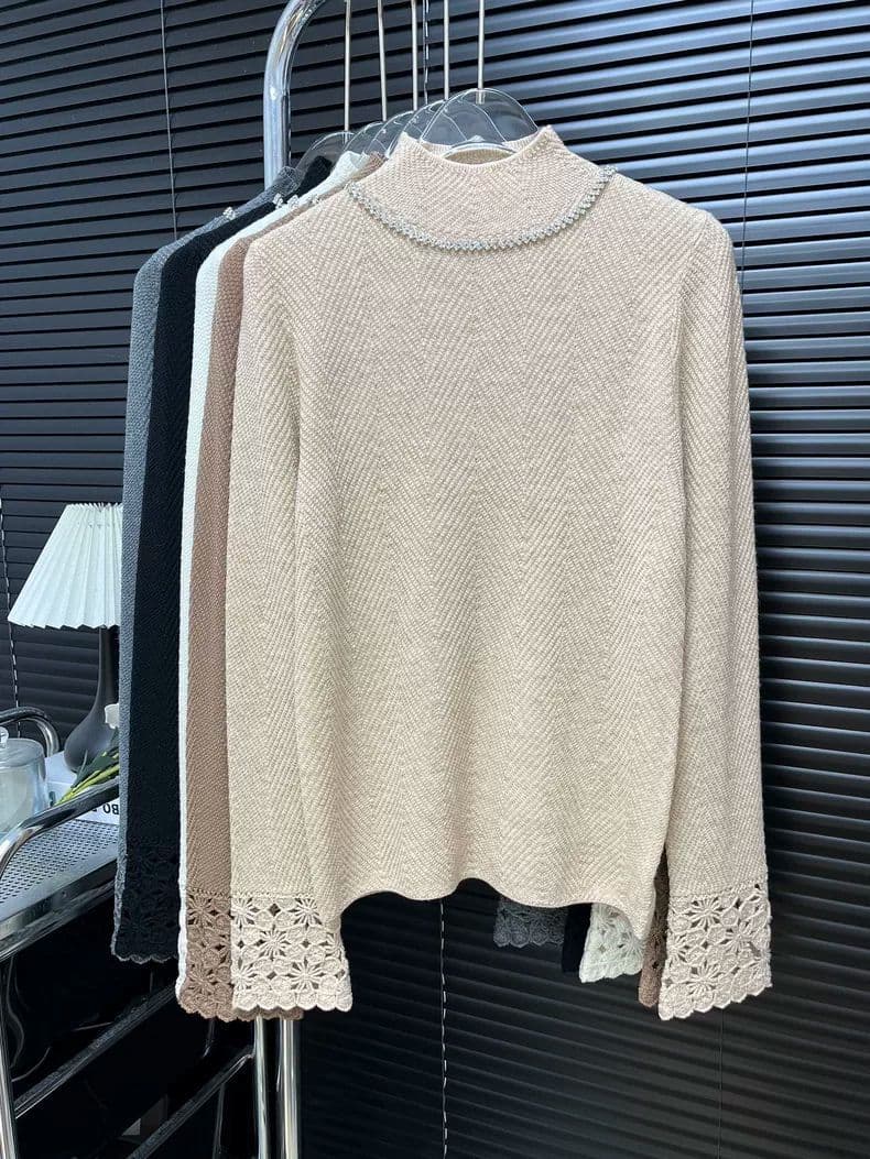 훈련 사슬 디자인 자수 질감 곡물 반하이넥 니트 기본 셔츠 봄 가을 겨울 품격 다용도 Chic 긴팔 맨위 상세 이미지 20
