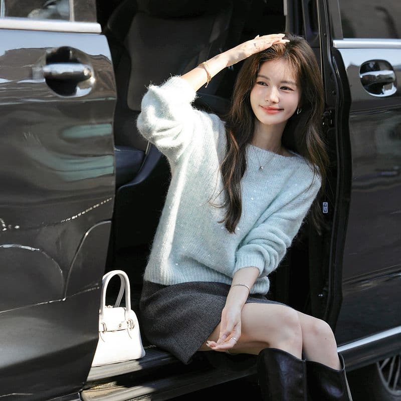 가을 패션 품격 스팽글 라운드 넥 스웨터 여자 느긋한 부드러운 찹쌀 프로 피부 루즈핏 연령 감소 표지 고기 니트 스웨터 맨위 이미지 2