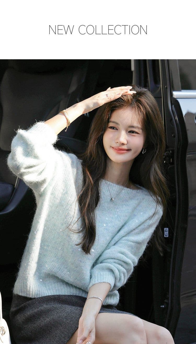 가을 패션 품격 스팽글 라운드 넥 스웨터 여자 느긋한 부드러운 찹쌀 프로 피부 루즈핏 연령 감소 표지 고기 니트 스웨터 맨위 상세 이미지 2