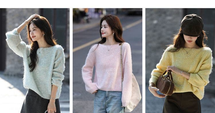 가을 패션 품격 스팽글 라운드 넥 스웨터 여자 느긋한 부드러운 찹쌀 프로 피부 루즈핏 연령 감소 표지 고기 니트 스웨터 맨위 상세 이미지 7