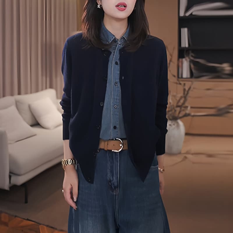 한 부서 페이크 레이어드 고급 센스 품격 긴팔 니트 스웨터 여성 봄 가을 패션 루즈핏 슬림해 보이는 패치워크 색상 오픈 가디건 맨위 상세 이미지 10