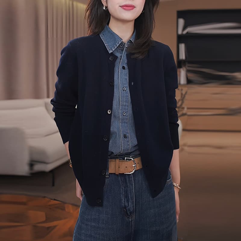 한 부서 페이크 레이어드 고급 센스 품격 긴팔 니트 스웨터 여성 봄 가을 패션 루즈핏 슬림해 보이는 패치워크 색상 오픈 가디건 맨위 상세 이미지 16