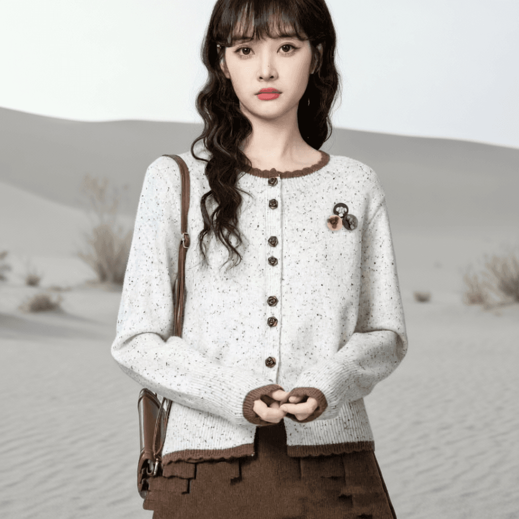 새로운 봄 가을 레트로 라운드 넥 니트 쇼트 스타일 오픈 가디건 스웨터 여자 디자인 센스 Chic 배색 다용도 외국 가스 재킷 이미지 5