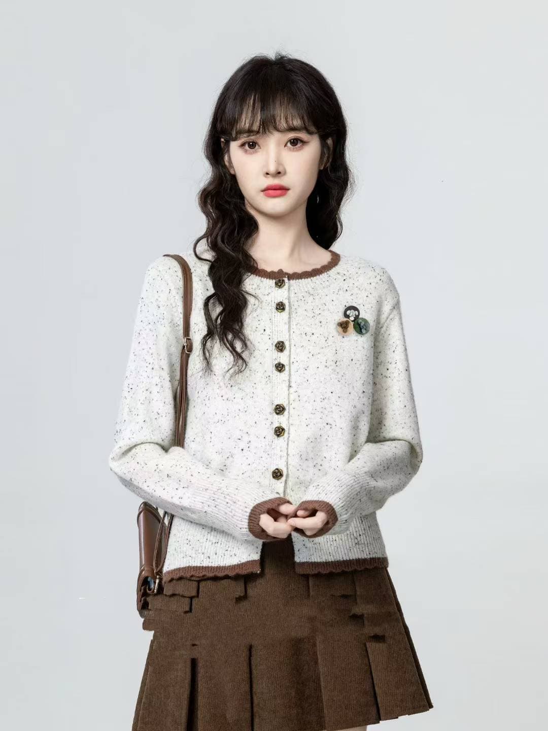 새로운 봄 가을 레트로 라운드 넥 니트 쇼트 스타일 오픈 가디건 스웨터 여자 디자인 센스 Chic 배색 다용도 외국 가스 재킷 상세 이미지 15