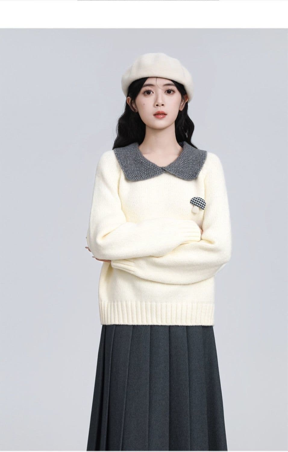베이비 칼라 스웨터 여자 가을 겨울 새로운 3 차원 버섯 두꺼운 보온 폴로 칼라 빅 사이즈 니트 스웨터 쇼트 스타일 맨위 여성 상세 이미지 7