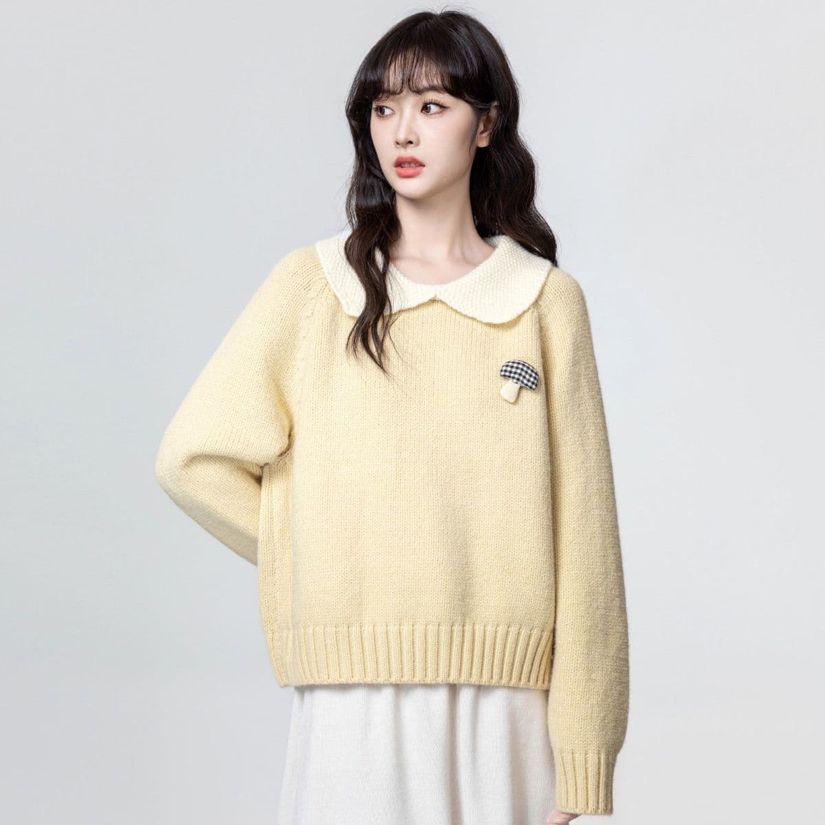 베이비 칼라 스웨터 여자 가을 겨울 새로운 3 차원 버섯 두꺼운 보온 폴로 칼라 빅 사이즈 니트 스웨터 쇼트 스타일 맨위 여성 상세 이미지 13